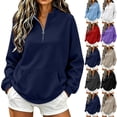 thumbnail image 1 of QINGFSAP Womens Long Sleeve Quarter Zip Sweatshirt High Neck Pullover Tunic Tops with Pockets, 1 of 9