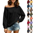 thumbnail image 1 of QINGFSAP Womens Off Shoulder Sweatshirt Long Sleeve Loose Fit Casual Pullover Tops Fall Winter, 1 of 8