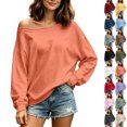 thumbnail image 1 of QINGFSAP Womens Off Shoulder Sweatshirt Long Sleeve Loose Fit Casual Pullover Tops Fall Winter, 1 of 8
