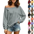 thumbnail image 1 of QINGFSAP Womens Off Shoulder Sweatshirt Long Sleeve Loose Fit Casual Pullover Tops Fall Winter, 1 of 8