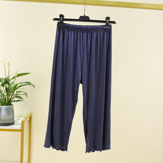 QINGFSAP Women's Pajama Solid Elastic Waist Drawstring Capri Pants Pockets Loose Sleepwear