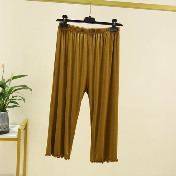 QINGFSAP Women's Pajama Solid Elastic Waist Drawstring Capri Pants Pockets Loose Sleepwear