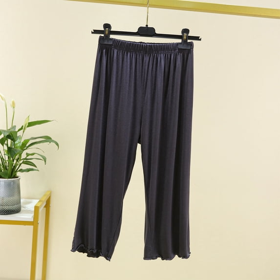 QINGFSAP Women's Pajama Solid Elastic Waist Drawstring Capri Pants Pockets Loose Sleepwear