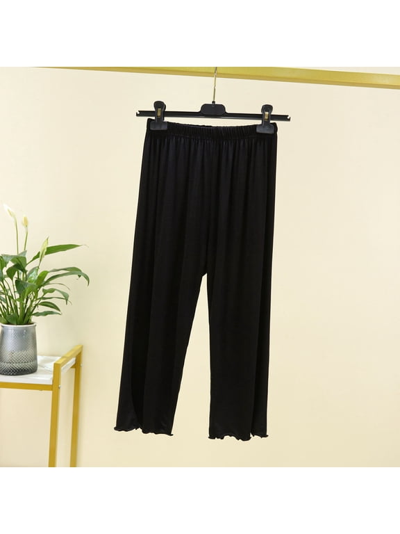 Women's Pajama Solid Elastic Waist Drawstring Capri Pants Pockets Loose Sleepwear