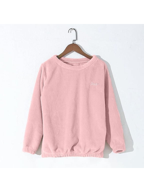 Women's Pajama Solid Fleece Lined Long Sleeve Crewneck Warm Sleep Top