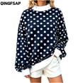 thumbnail image 1 of QINGFSAP Womens Polka Dot Sweatshirt Long Sleeve Crewneck Pullover Tops Casual Loose Fit Knit Shirt Fall Winter Blouse, 1 of 9