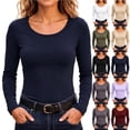 thumbnail image 1 of QINGFSAP Womens Scoop Neck Long Sleeve Tops Slim Fit Solid Basic Layering Tee Shirts, 1 of 9