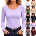 thumbnail image 1 of QINGFSAP Womens Scoop Neck Long Sleeve Tops Slim Fit Solid Basic Layering Tee Shirts, 1 of 9