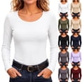 thumbnail image 1 of QINGFSAP Womens Scoop Neck Long Sleeve Tops Slim Fit Solid Basic Layering Tee Shirts, 1 of 9