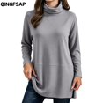 thumbnail image 1 of QINGFSAP Womens Turtleneck Top Long Sleeve Side Split Pullover Shirt Casual Loose Fit Fall Winter Blouse, 1 of 7
