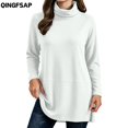 thumbnail image 1 of QINGFSAP Womens Turtleneck Top Long Sleeve Side Split Pullover Shirt Casual Loose Fit Fall Winter Blouse, 1 of 7