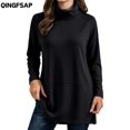 thumbnail image 1 of QINGFSAP Womens Turtleneck Top Long Sleeve Side Split Pullover Shirt Casual Loose Fit Fall Winter Blouse, 1 of 7