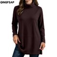 thumbnail image 1 of QINGFSAP Womens Turtleneck Top Long Sleeve Side Split Pullover Shirt Casual Loose Fit Fall Winter Blouse, 1 of 7