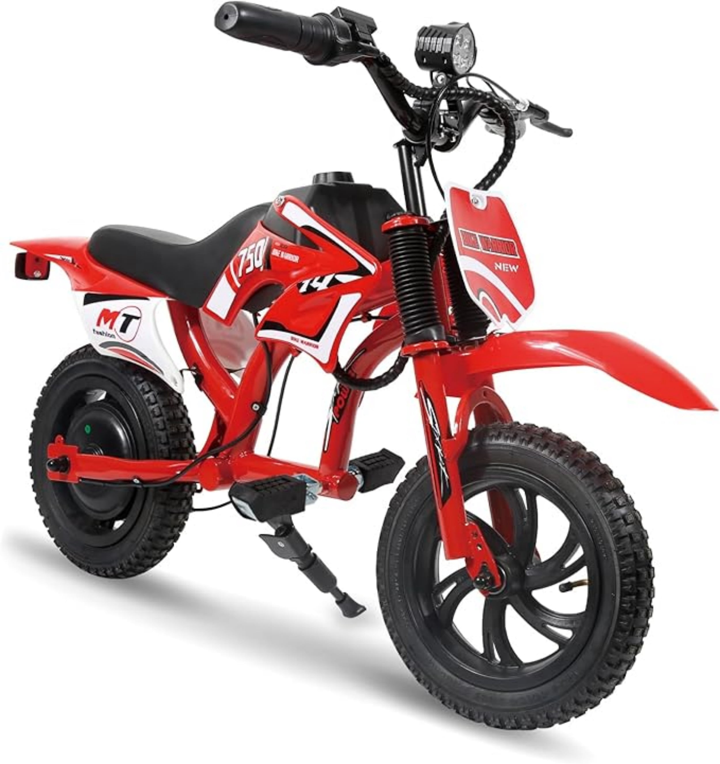QINGYI MT750 Electric Dirt Bike, Red with Decals, 300W Motor, 10 mph Max Speed, 25.2V 2600mAh Battery, Electric Ride On for Kids