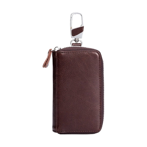QINHEII Large Leather Key Case Wallet With 12 Hooks And Keychain Coffee Color Organizer For Men Women Multi Hook Holder