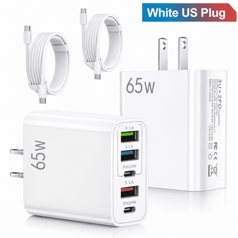 QINIUXO USB C Charger Block, Fast Charging Wall Charger with USB-C Cables, Type C Charging Block, Compatible with Phones, Tablets & More, White, 4 Pcs (2 Chargers + 2 USB-C Cables)