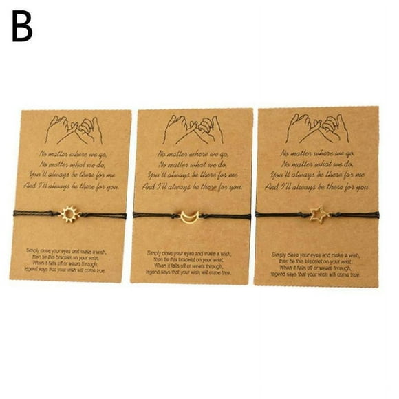 QINXI Set of 3pcs BFF Matching Bracelets Best Friend Sun Moon Star Charm Friendship Bracelet Jewelry Gifts for Women Girls Q9Q4