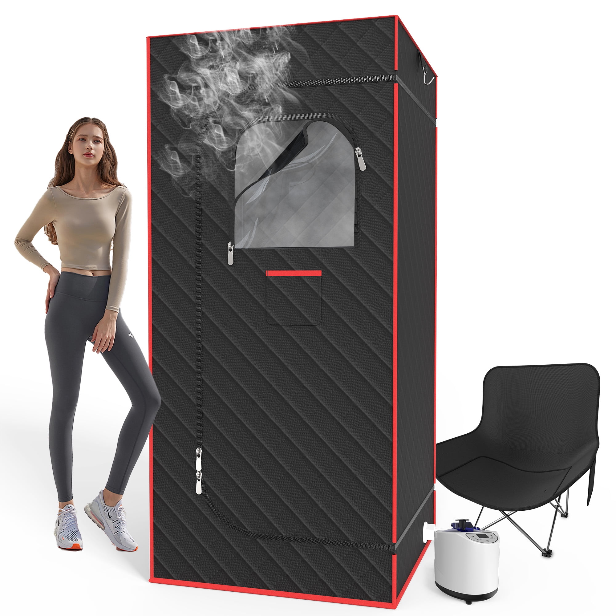 QIOMALA Portable Sauna Box, Steam Sauna Tent for Home, Four-Sided Full-Size Steam Sauna with 3 L Steamer, Chair, Remote Control, 2.6 X 2.6 X 5.9 Ft Large Space Sauna Room for Wellness & Relaxation