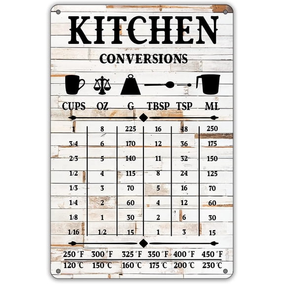 QIONGQI Funny Kitchen Quote Metal Tin Sign Wall Decor, Farmhouse Rustic Kitchen Conversions Sign for Home Decor Gifts(Wooden Style)