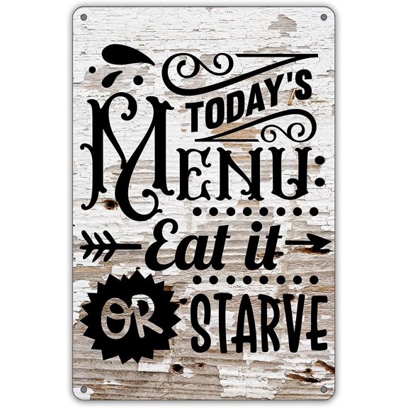 Funny Kitchen Quote Metal Tin Sign Wall Decor Farmhouse Rustic Today's Menu Eat It Or Starve Sign for Home Kitchen Decor Gifts