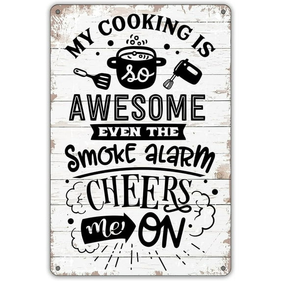 QIONGQI Funny Kitchen Quote My Cooking is Awesome Metal Tin Sign Wall Decor Retro Kitchen Signs with Sayings for Home Kitchen Decor Gifts