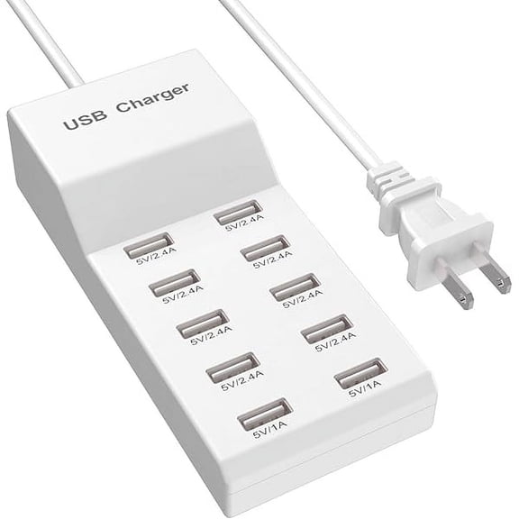 QIONMAR USB Wall Charger USB Charging Station for Multiple Devices USB Charger 10-Ports Power Hub Strip Smart Plug Charging Dock Charge Block Compatible with iPhone 15,iPod,Galaxy S Smart Phones