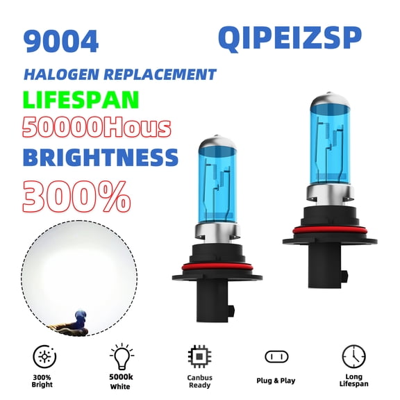 QIPEIZSP 9004 Halogen Headlight Bulbs High/Low Beam Fit for Dodge Colt 1989-1990 Warm White 5000k,Plug And Play,Pack of 2