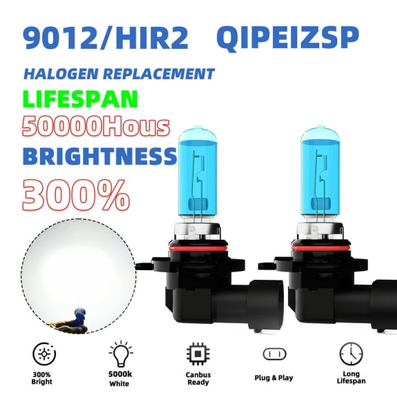 QIPEIZSP 9012/HIR2 Halogen Headlight Bulbs High/Low Beam Fit For Dodge Challenger 2015-2020 Warm White 5000k,Plug And Play,Pack of 2