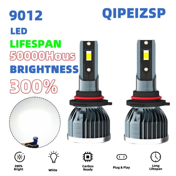 QIPEIZSP 9012 LED Headlight Bulbs for Dodge Challenger 2015-2020 High/Low Beam Bright 6500K, pack of 2