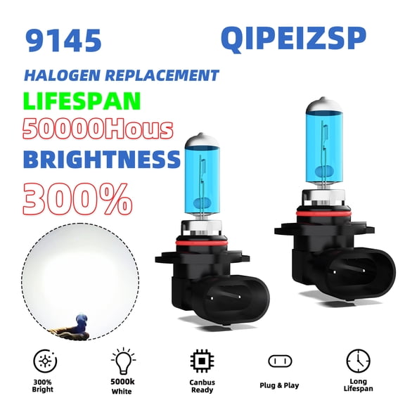 QIPEIZSP 9145 Halogen Headlight Bulbs Fog Beam Fit for Dodge Challenger 2008-2010 Warm White 5000k,Plug And Play,Pack of 2
