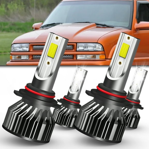 QIPEIZSP Fit for Chevy S10 1998-2004 9005/H10/HB3 9006/HB4 LED Bulbs Combo 6000K White,9005 9006 LED Lights,Fan Mini Size Plug and Play,Pack of 4
