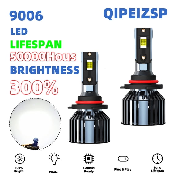 QIPEIZSP Fit for Toyota Matrix 2005-2014 9006 LED Headlight Bulbs Low Beam Cold White 6500K Bright,Plug And Play,Pack of 2