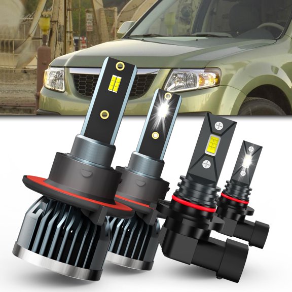 QIPEIZSP For Mazda Tribute 2008-2011 LED Headlight Bulbs 9008 High/Low Beam 9145 Fog Light 6000k 4pcs