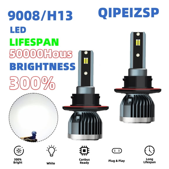 QIPEIZSP H13/9008 LED Headlight Bulbs for Dodge Challenger 2009-2014 High/Low Beam Bright 6500K, pack of 2