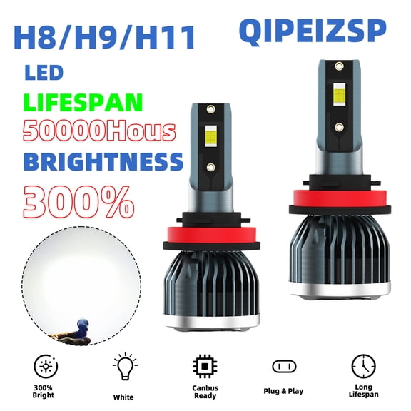 QIPEIZSP H8/H9/H11 LED Headlight Bulbs for Chevrolet Sonic 2012-2018 High/Low Beam Bright 6500K, pack of 2