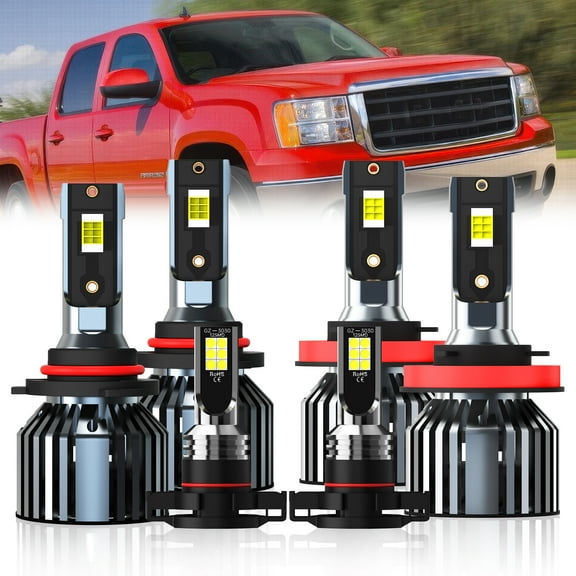 QIPEIZSP LED Headlight Bulbs Compatible With GMC Sierra 1500 2007-2013,9005/H10/HB3 High Beam & H11/H8/H9 Low Low Beam +5202/H16 Fog Lights combo For Sierra 1500,6500K White,Plug And Play,6 pack