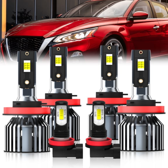 QIPEIZSP LED Headlight Bulbs for Nissan Altima 2007-2018, H11/H8/H9 High & Low Beam + Fog Lights, 6500K White, 6 Pack
