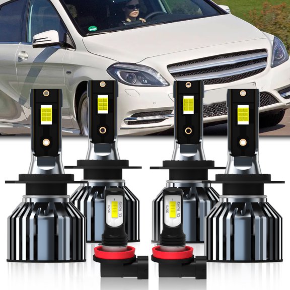 QIPEIZSP LED Headlight Bulbs fit for Ben Z E350 B200 2008-2011,H7 High Beam & H11/H8/H9 Low Beam +H11/H8/H9 Fog Lights combo For Pilot,6500K White,Plug And Play,6 pack