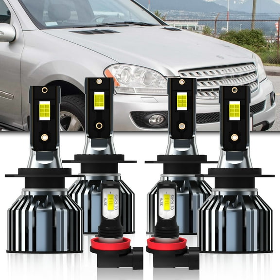 QIPEIZSP LED Headlight Bulbs fit for Ben Z ML350 2006-2011,H7 High Beam & H11/H8/H9 Low Beam +H11/H8/H9 Fog Lights combo For Pilot,6500K White,Plug And Play,6 pack