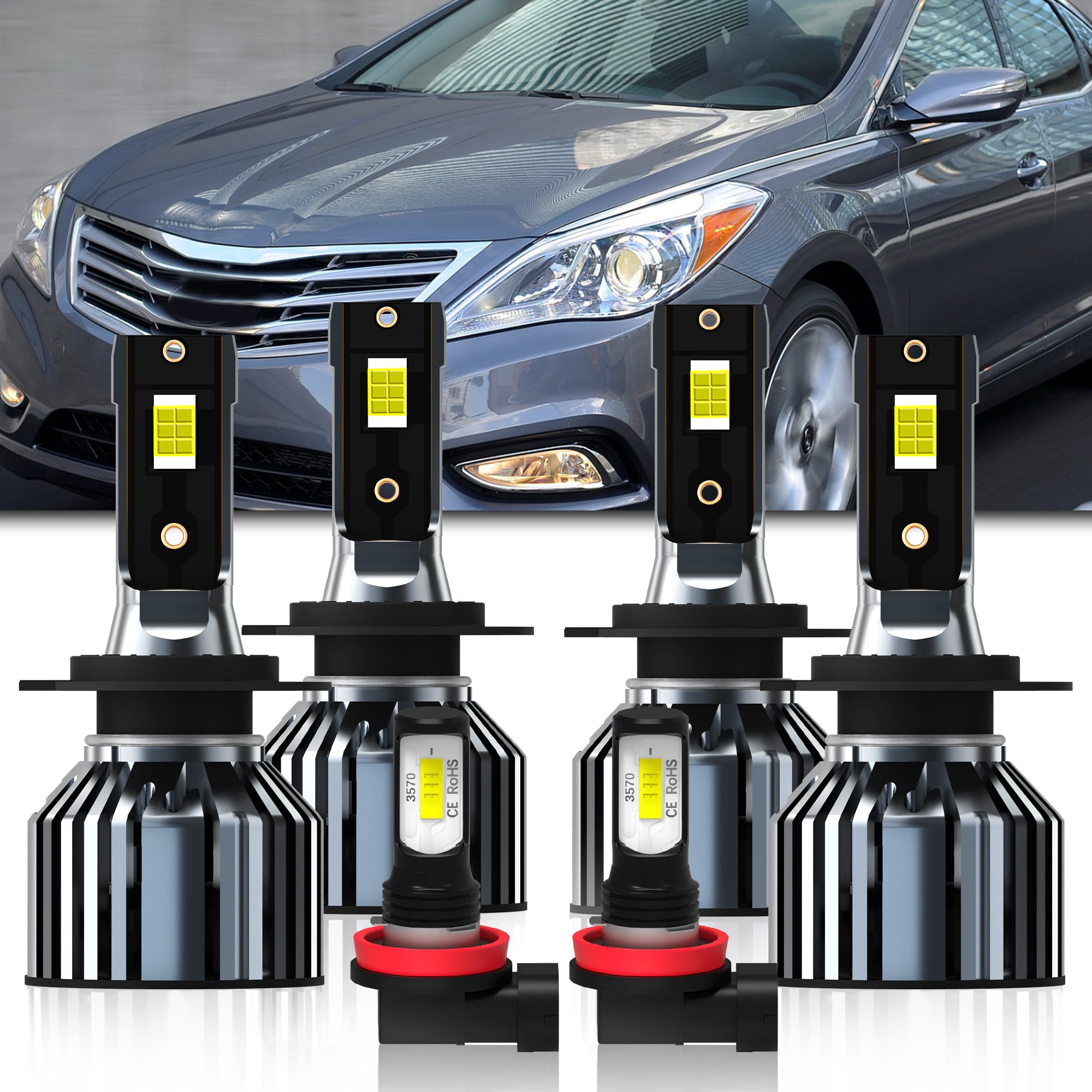 QIPEIZSP LED Headlight Bulbs fit for Hyundai Azera 2011-2014,H7 High ...