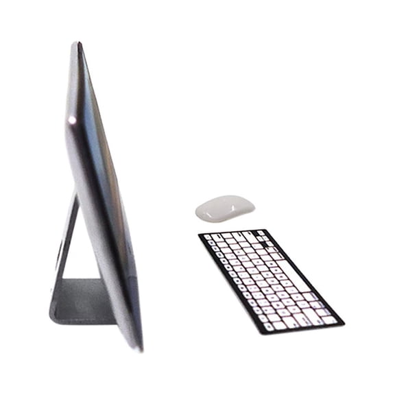 QIPOPIQ 1/12 Scale Miniature Computer Set, Dollhouse Office Desk Accessories with Monitor Keyboard Mouse