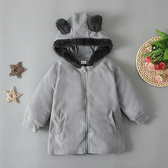 QIPOPIQ 1-5T Toddler Girls Winter Fleece Coat Kids Hooded Full Zip Faux Sherpa Jacket with Hood Jacket Baby Warm Outwear Skye Jacket, Sizes 12M-5T, Clearance