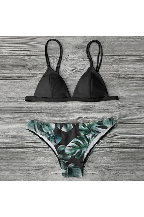 Bikinis for Juniors Bandeau Swimwear Bikini Set Printed Leaves Push-Up Padded Bathing Vacation Beach Swimwear Swimsuit Beachwear Summer Clearance