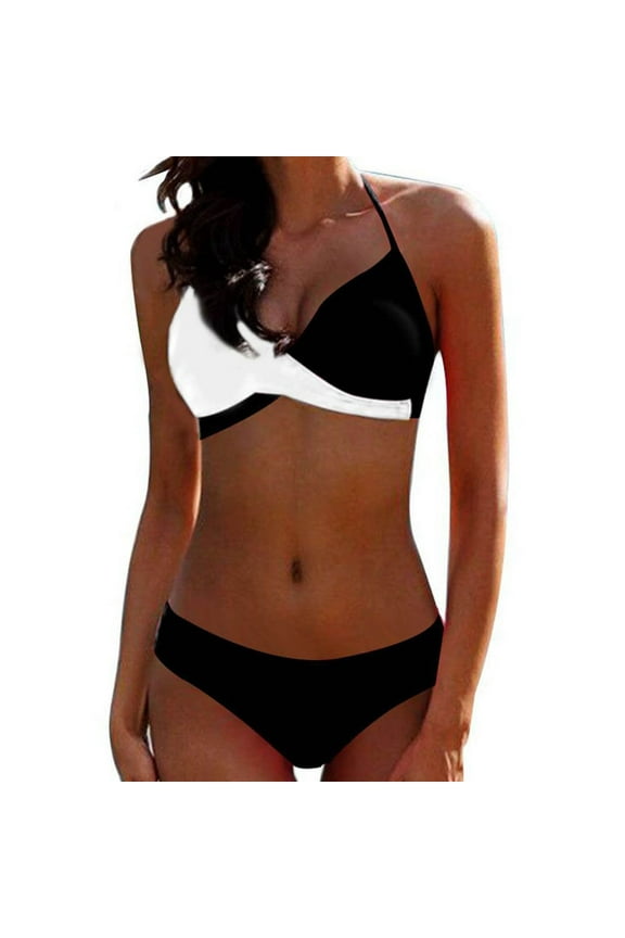 Bikinis for Women Bandeau Sexy Swimwear Patchwork Bikini Split Swimsuit Vacation Beach Swimwear Summer Clearance