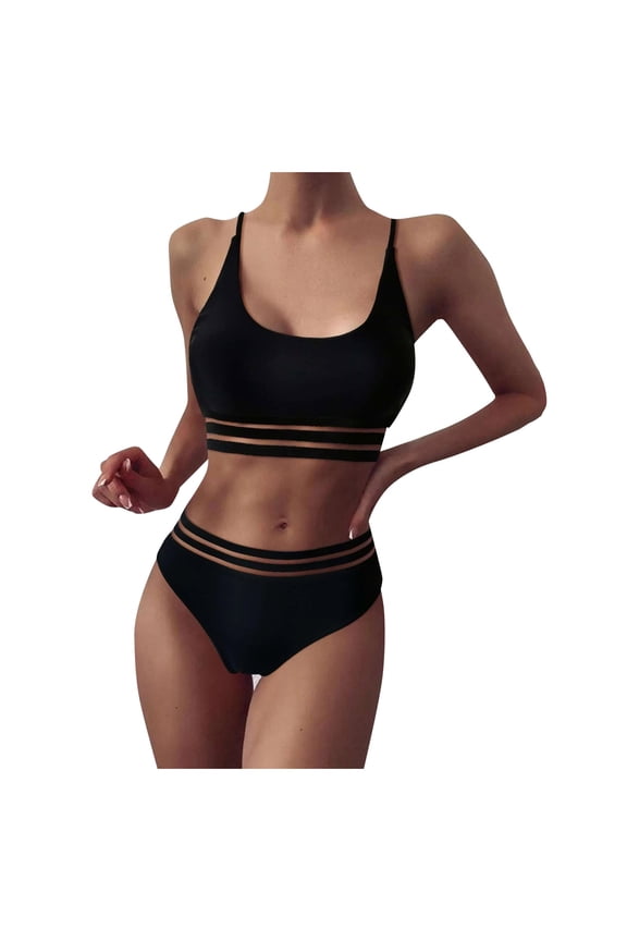 Bikinis for Women Two Piece Swimsuits Bikini Print Set Swimsuit Net yarn Filled Bra Swimwear Beachwear Bikinis Sets Summer Clearance