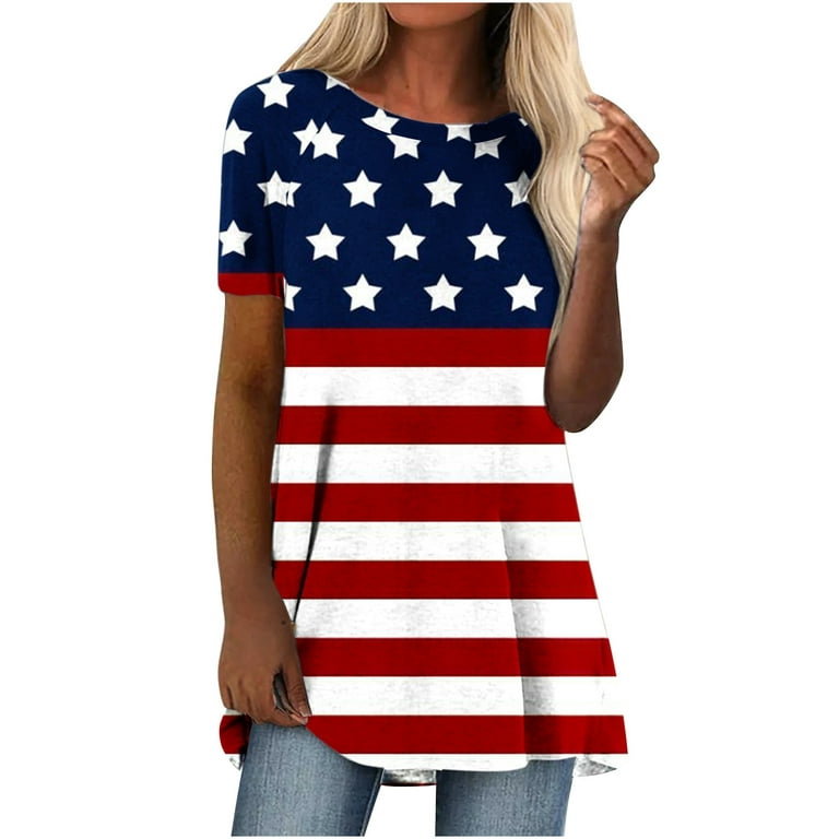 American Flag Independence Day 4th of July T-Shirts V Neck Short Sleeve  Memorial Day Tunic Top to Wear with Leggings at  Women's Clothing  store