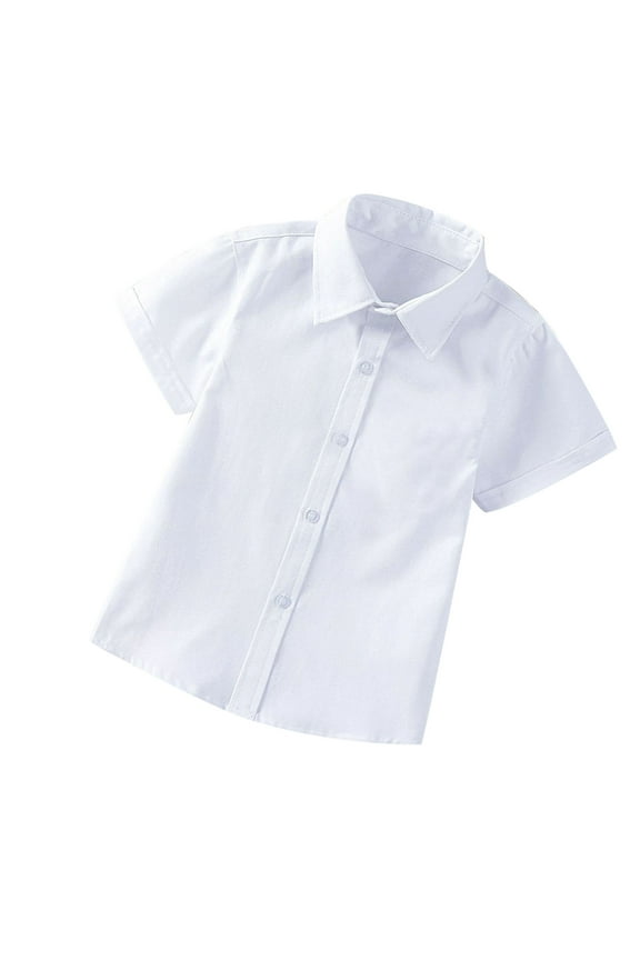 Clearance Boys School Uniform Dress Shirt Short Sleeve Button-Up Oxford Shirt, White Sizes 2T-18T