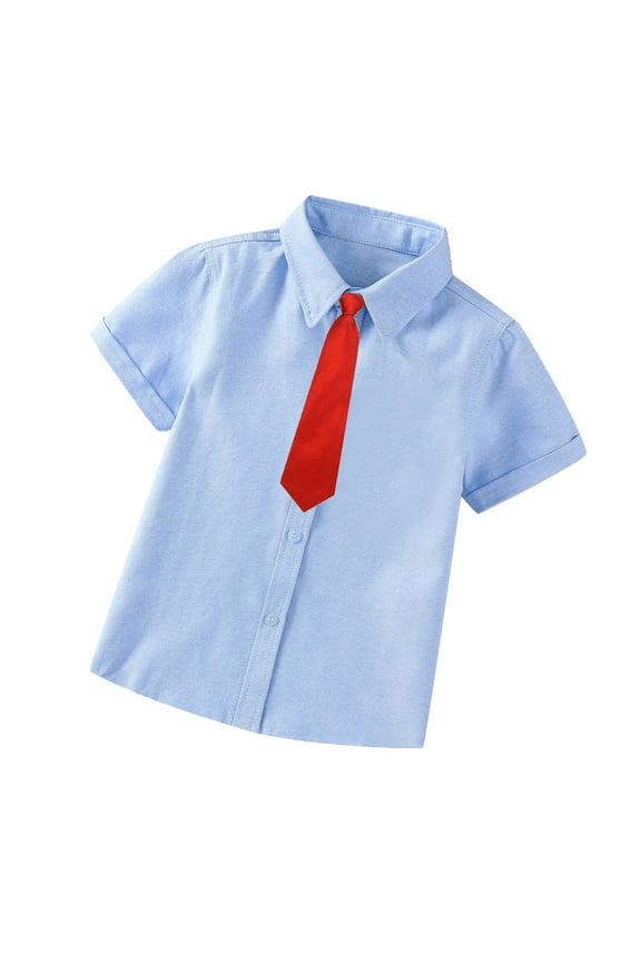 Clearance Boys School Uniform Dress Shirt Short Sleeve Button-Up Oxford Shirt, White Sizes 2T-18T