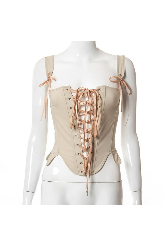 Clearance Corset Top for Women Renaissance Faire Eyelet Lace-up Floral Print Fishbone Court Vintage Corset