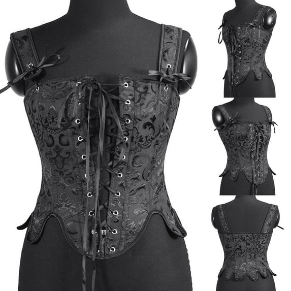 QIPOPIQ Clearance Corset Top for Women Renaissance Faire Eyelet Lace-up Floral Print Fishbone Court Vintage Corset